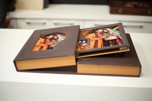 Brown Rectangular Rexine Wedding Photo Album, Size : 12x36, 18x24