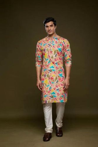 ECLECTIC MULTI-COLOR TRIANGLE MOTIF KURTA, Size : XL, S