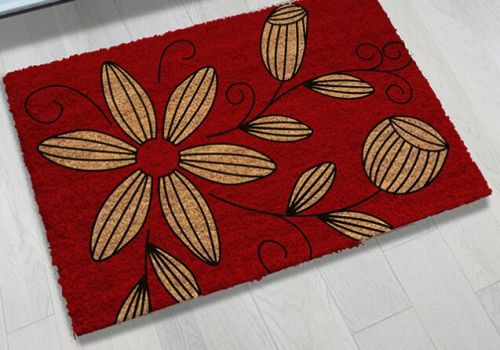 Red Rectangular Coir Flower Print Door Mat, For Office, Hotel, Home, Style : Modern