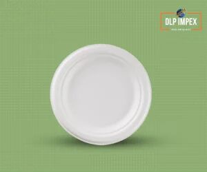 White 6 Inch Round Sugarcane Bagasse Plate, For Serving Food