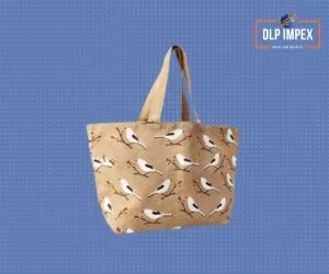 Bird Print Jute Beach Bag, Handle Type : Loop Handle