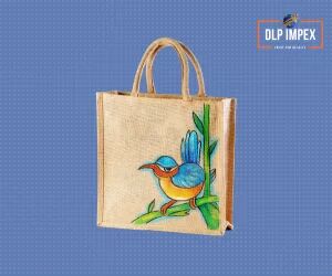 Brown Hand Painted Jute Bag, Technics : Machine Made