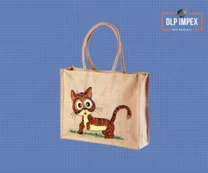 Cat Hand Painted Jute Bag, Technics : Machine Made