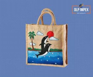 Dolphin Hand Painted Jute Bag, Technics : Machine Made