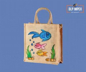 Fish Hand Painted Jute Bag, Technics : Machine Made