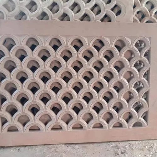 Pink Rectangular Polished Sandstone Carved Jali, For Construction