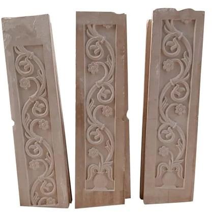 Brown Rectangle Carved Polished Sandstone Wall Panels, For Construction