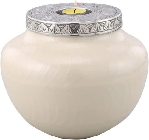 Round White Aluminium Cremation Urn, For Store Human Ashes, Size : 7 Inch