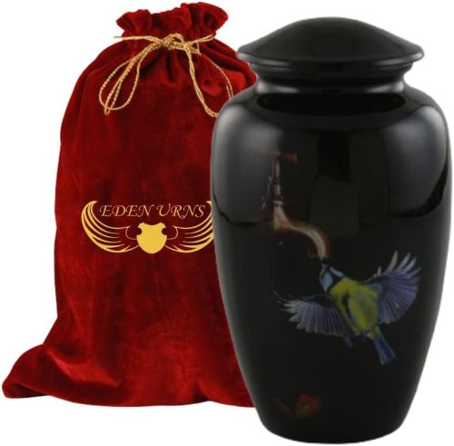 Round Thirsty Bird Aluminium Cremation Urn, For Store Human Ashes, Size : 10 Inches