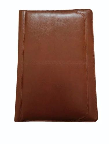 Brown Plain Leather Zipped File Folder, For Office, Size : A4
