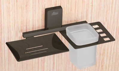 Black NEB-08 Neo Soap Dish With Tumbler, For Bathroom