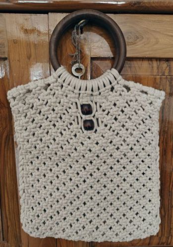 Knotted Cotton Handmade Macrame Bags, For Casual, Size : 12x10nches