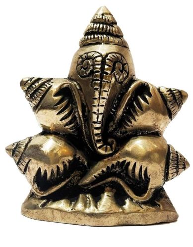 Polished Brass Ganesha Shankh Idol, For Office, Home, Gifting, Garden, Religious Purpose, Size In Feet : 10.5 X 8.2 X 4.5 Centimeters