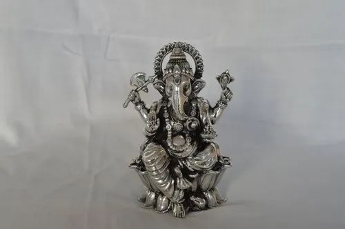 Silver Ganesh Statue God Statue, For Pooja Worship, Packaging Type : Carton Box