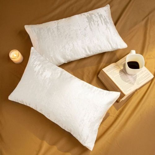 Rectangular 60gm Dupion Silk Elegant White Cushion Cover, For Sofa, Bed, Chairs, Size : 12×20inch