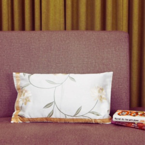 Multicolor Rectangular Gold Flower Printed Dupion Cushion Cover, For Sofa, Bed, Chairs, Size : 12×20inch