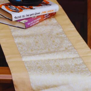 Golden Jacquard Poly Silk Table Runner