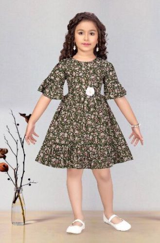 Girls 3/4th Sleeves Printed Frock, Size : 16X20 Sizes