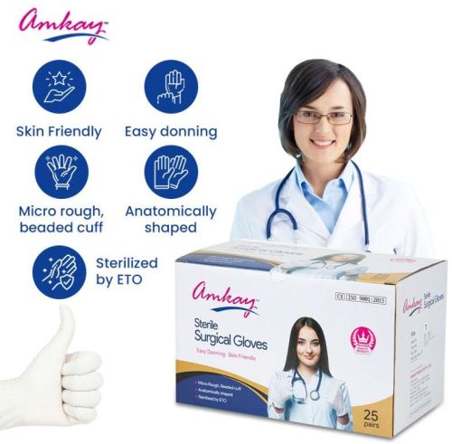 Plain Latex Sterile Surgical Gloves, For Clinical, Hospital, Size : M