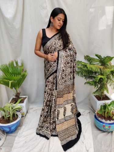 Silk Kalamkari Hand Block Printed Saree