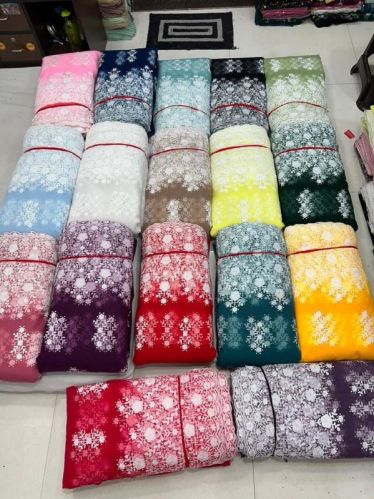 White Net Work Fabric, For Makeing Garments, Packaging Type : Plastic Bags