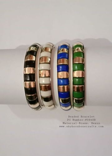 Plain Polished Beaded Brass and Resin Bracelet, Color : Multicolour