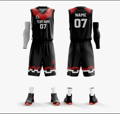 Black Polyester Plain Basketball Kit, For Sports Use, Technics : Washed