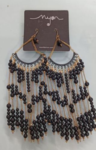 Polished Black Beaded Earrings, Style : Modern