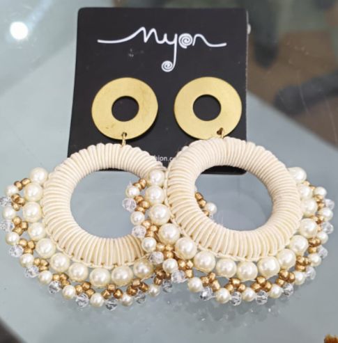 White Beaded Earrings, Style : Modern