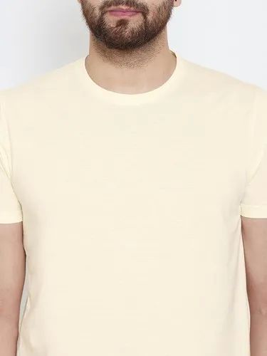 Mens Cotton Half Sleeves Beige T Shirt