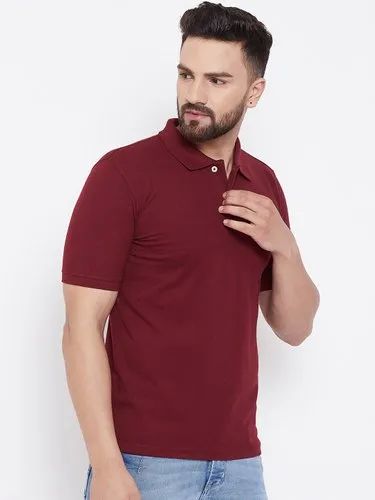 Mens Cotton Maroon Plain Polo T Shirt