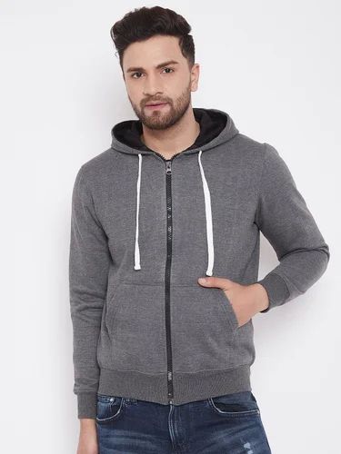 Wesqaure Plain Fleece Mens Grey Zipper Hoodies, Feature : Comfortable, Easily Washable, Impeccable Finish
