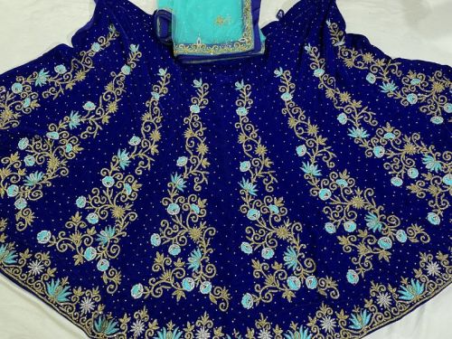 Velvet Embroidered Lehenga, Size : S To XXXL