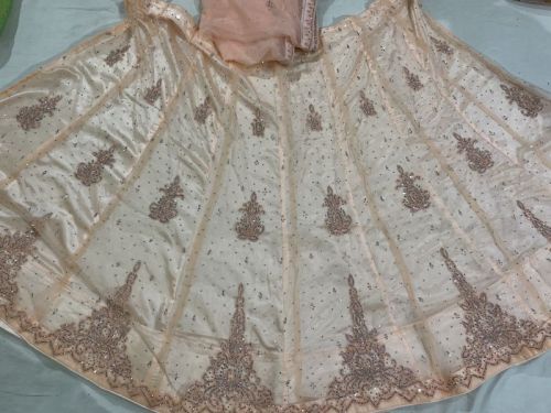 Ladies Light Peach Net Lehenga Choli, Feature : Eco Friendly, Easy Washable, Dry Cleaning