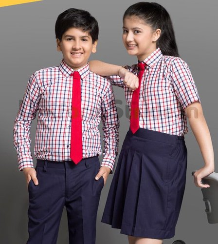 Checked Cotton School Uniform, Size : All Sizes