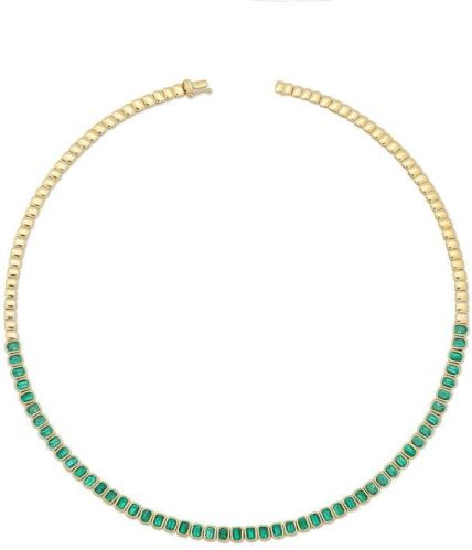 Bezel Emerald Metal Link Tennis Necklace, Shape : Round