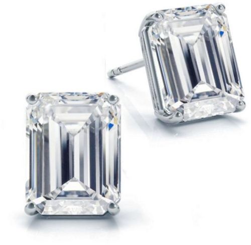 Four Prong Classic Emerald Cut Diamond Stud Earrings