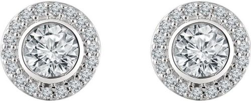 Pave Halo And Center Bezel Set Round Cut Diamond Stud Earrings