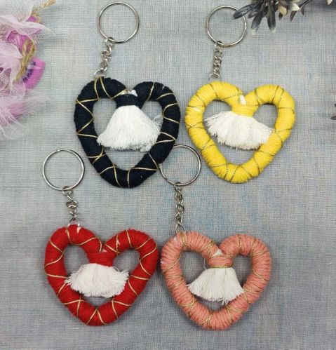 Multicolor Crocheted Woolen Crochet Heart Keychain, Packaging Type : Plastic Pack