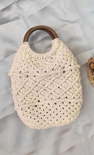 Creamy Handmade Macrame Handbag, For Casual Use, Gender : Female