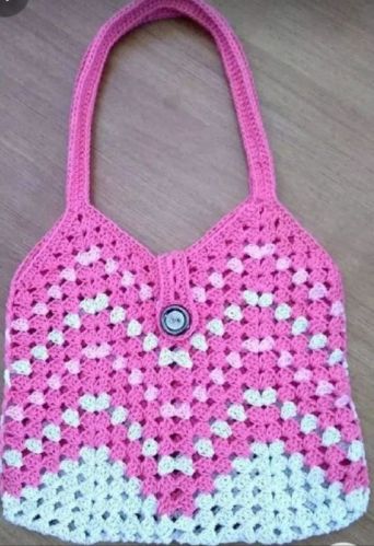 Pink and White Crochet Handbag, For Office, College, Feature : Fashionable, Handmade