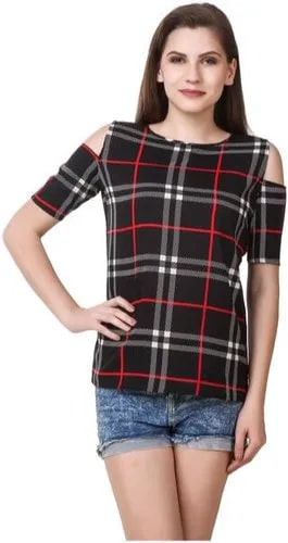 Checkered Ladies Crepe Top, Size : M, XL, XXL