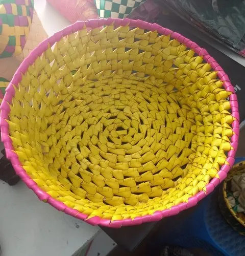 Round 8X3 Inch Handmade Palm Leaf Basket, For Industrial