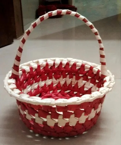 8X3 Inch Red and White Palm Leaf Basket