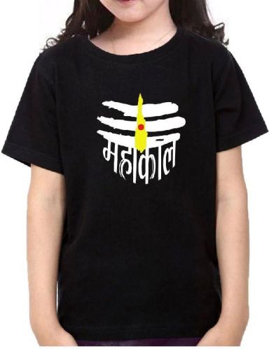 Multicolor Half Sleeves Cotton Khadi Mahakal Print Ladies T-Shirt