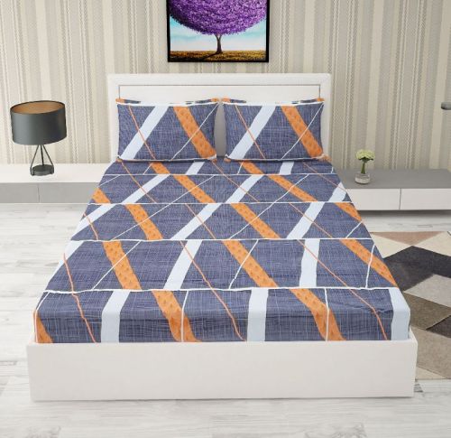 Orange Diagonal Polyester Bedsheets, For Home, Hotel, Pattern : Printed