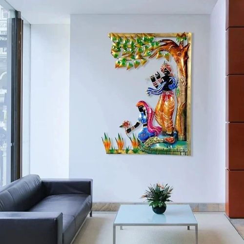 Metal Radha Krishna Tree LED Wall Art Frame