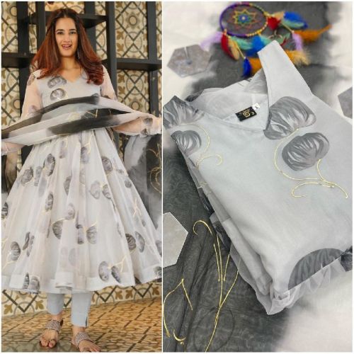 Organza Fabric Printed Kurti Pant Set, Size : L, XXL