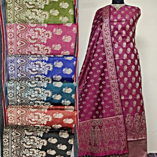 Banarasi Cotton 3 Pics Suit, Occasion : Wedding Wear, Party Wear