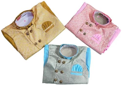 LITTLE FIRST Cotton Boys Kurta Pajama Set, Color : Mix